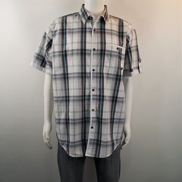 Coastal White Gray Plaid Button Up Short Sleeve Mens Shirt Size XL - Picture 9 of 12